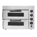 Horno de pizza eléctrico de 2 pisos, ajustable hasta 350℃, temporizador de 1 a 60 minutos, horno de horno de ladrillo gastro de acero inoxidable, capacidad 20L por piso, horno de encimera para pizza