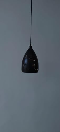 Image of Modern Black Hanging Pendant Light with Geometric Cut Design, Warm Glow Decorative Ceiling Lamp for Living Room, Bedroom, Dining Area, Cafe & Home Decor