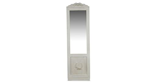 Miroir Ancien Rectangulaire Vertical sur Pied Bois Blanc Cerusé 177x6.5x51cm - Décoration d'Autrefois