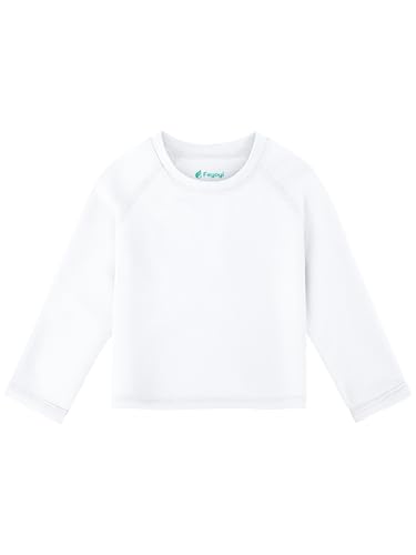 Feyoyi Unisex Baby Rash Guard Shirts SPF Long Sleeve Swim Shirts Sun Protection Rashguard Swimwear for Toddler Boys Girls White,6-12 Months