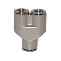 PneumaticPlus PN37-1/4-1/4 Push to Connect Metal Fitting, Union Y - 1/4" Tube OD x 1/4" Tube OD