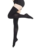 BriteLeafs Opaque Thigh High Compression Stockings Firm Support 20-30 mmHg, Stay-Up Lace Top, Silicone Band, Profssional Grade Graduated Compression - Black, Small, Closed Toe