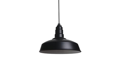 Image of Steel Lighting Co. Carson Barn Light | Ceiling Mounted Pendant | 16 inch Dome | Black Cord | Industrial Style Steel Light Made in America | Matte Black Exterior /White Interior