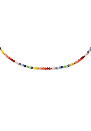SINGULARU - Halskette Rainbow Crystals. Edelstahl mit 18K vergoldung und Kristalle. Schmuck für Damen.