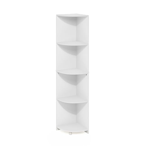 Image of Furinno ECON Corner Shelf, 4-Tier Corner Book Shelf, Storage Shelves, Display Rack, Bookshelf, for Organization and Storage, Living Room, Home Office, White