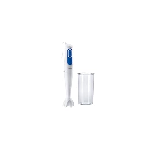 Braun Minipimer 3 MQ3000 - Batidora de Mano de 700W con Brazo Metálico, 2 Velocidades, Tecnología Powerbell Plus, Antisalpicaduras, Vaso Medidor de 600 ml, Color Blanco y Azul