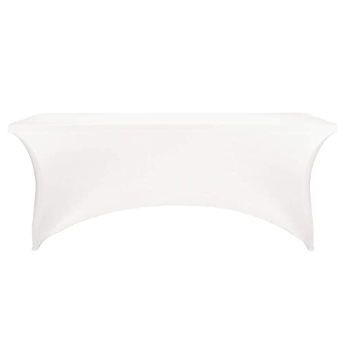 Image of FORLIFE 2Pack Spandex Table Covers,Fitted Tablecloth for Rectangular Tables, Stretch Patio Table Covers, Universal Spandex Table Cover for Wedding, Banquet, Party (6ft, White)