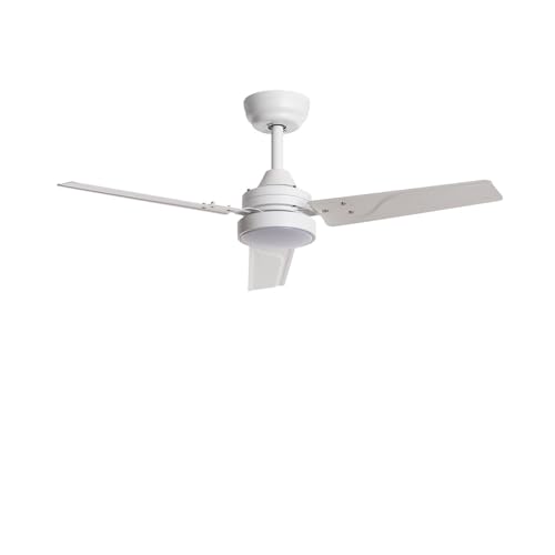 TECHBREY - Ventilatore da Soffitto Silenzioso 105cm | Motore DC Basso Consumo | 6 Velocità | Modalità Estate/Inverno | Telecomando Incluso | IP44 per Interni/Esterni, Bianco, Senza Luce, Metallo