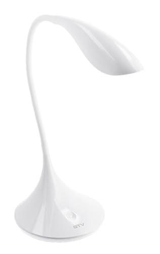 GTV HALLEY Lámpara de Escritorio LED 8W 500lm 4000K Blanco Neutro, Lámpara de Mesa Regulable 3 Niveles con Cuello de Cisne Brazo Flexible, Lámpara Oficina Minimalista Interruptor Táctil, Blanca