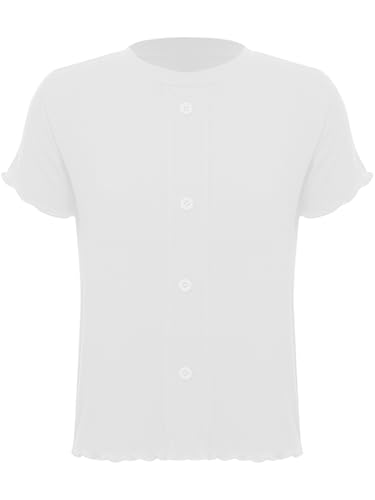 Lettuce Hem Girls Casual Top Solid Color Short Sleeve Round Neck Button Decor for Outdoor Daily Wear3