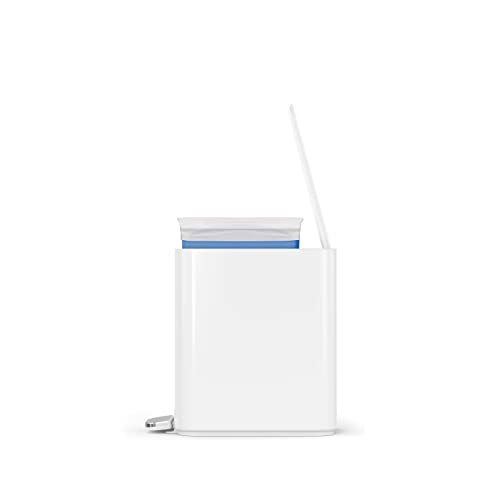 Image of simplehuman Slim Step Can, 5L / 1.3 Gallon Compact Bathroom Trash Can, Liner Pocket, Sleek Internal Hinge, 150,000-Step All-Steel Pedal, Lid Shox Silent Close, White Steel