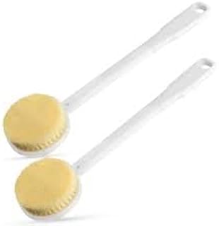 فرشاة استحمام ذات شعيرات ناعمة وفرشاة استحمام بمقبض طويل مثالية لتنظيف الظهر والتدليك باللون الأبيض 2 قطعة