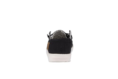 Image of HEYDUDE Girl's Wendy Youth Linen Black Size 9 | Girl's Shoes | Girl's Lace Up Loafers | Comfortable & Light-Weight