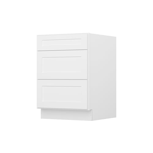 Image of Furinno Shaker Drawer Base Kitchen Cabinet with 3-Drawers, Ready to Assemble, 24 D x 24 W x 34.5 H, White