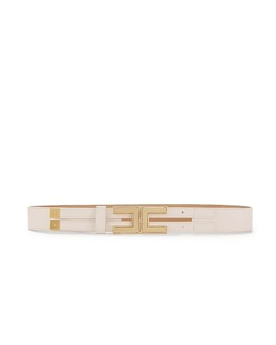 Elisabetta Franchi Cinturón de piel con hebilla logo, Mantequilla., 42