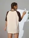 Image of JUNEBERRY 100% Pure Cotton Oversized Fit Drop Shoulder Graphic Printed Raglan Sleeves Boyfriend T-Shirt for Women (Sizes: S to 2XL)