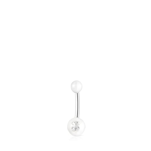 TOUS Piercing de Ombligo de Perla y Acero para Mujer, 10mm de Largo, Realizado en Metal Biocompatible e Hipoalergénico, Colección Pearl