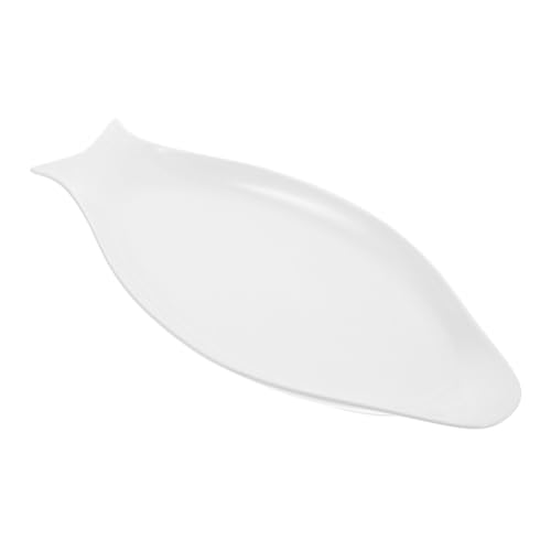 NUOBESTY Plat de Service Ovale Céramique Blanc Sculpté Assiette Poisson pour Fruits de Mer et Cuisine Plateau de Rangement Pratique