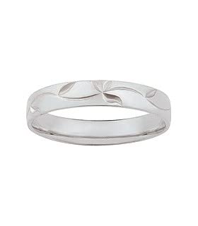Alliance Mariage Or Blanc 9k anneau anti-rayures texturé feuilles taille 62