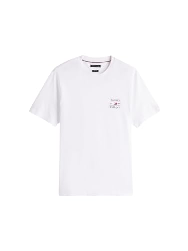 Tommy Hilfiger Camiseta de Manga Corta Hombre Stack tee con Cuello Redondo, Blanco (White), XS