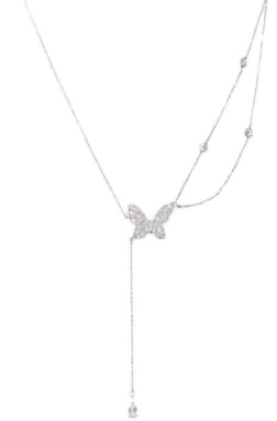 Butterfly pearl fringe multi-layer wear choker waist chain collarbone chain sweet cool niche style two wear necklace