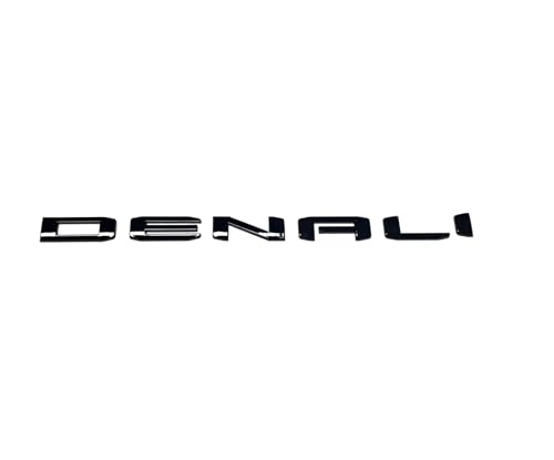 Image of 3 Pcs Denali Emblem Badge for 2019-2026 Sierra and Yukon Letters Emblems Gloss Black - Door Tailgate 1500 HD, 2500 HD, 3500 HD AT4 Nameplate Badge Replacement for Sierra Denali