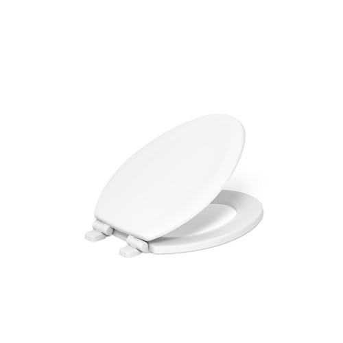 KOHLER Stonewood Quiet-Close, Elongated Toilet Seat Soft Close, Durable Wood, Easy Installation, Universal Fit, Home Essentials, White Finish, K-20466-0