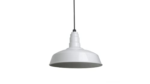 Image of Steel Lighting Co. Carson Barn Light | Ceiling Mounted Pendant | 16 inch Dome | Black Cord | Industrial Style Steel Light Made in America | White Exterior /White Interior