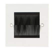 White Brush Plate - Black Brush Cable Entry 1 Gang Wall Outlet Plate