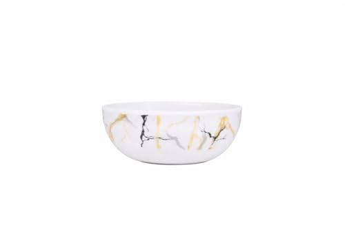 Image of Ariya 4.5 Inch Melamine Soup Bowls Set of 6 (350 ml) | White /Gold /Black | Serving Bowls for Soup, Salad, Noodles, Pasta, Oatmeal | Durable & Stylish Dinnerware for Daily & Special Use