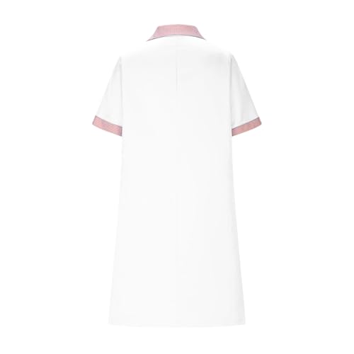 2025 Trendy Button Nurse Dress for Women Short Sleeves Color-Block Scrub Uniforms for Housekeeping Working Uniform4