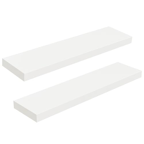 HOOBRO Wandregal, Schweberegal 2er-Set, stabile Wandboards, 80 x 20 x 3,8 cm Hängeregale, mit unsichtbaren Halterungen, für Bad, Schlafzimmer, Küche, Büro, Wohnzimmer, Weiß EWT80BJP201 HOOBRO Wandregal, Schweberegal 2er-Set, stabile Wandboards, 80 x 20 x 3,8 cm Hängeregale, mit unsichtbaren Halterungen, für Bad, Schlafzimmer, Küche, Büro, Wohnzimmer, Weiß EWT80BJP201