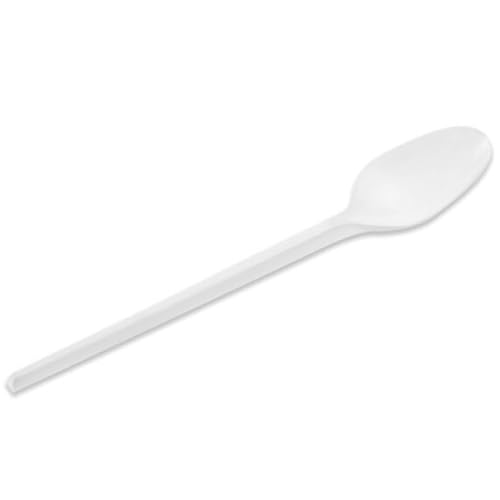 Acan Tradineur - 5 Paquetes de 20 cucharas Blancas Reutilizables, plástico, reciclables, Extra Resistentes, higiénicas, apilables, aptas para lavavajillas - 16,5 cm - Total 100 uds