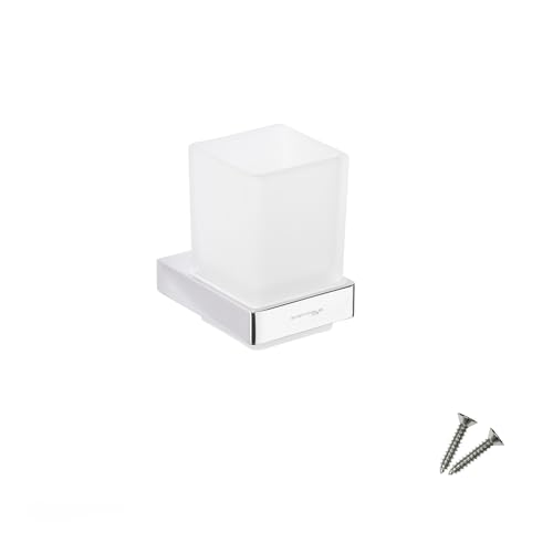 70S1 Porta Spazzolino da Muro – Organizer in cromo con bicchiere rimovibile, salvaspazio per bagno, design resistente – Porta spazzolino da parete