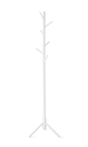 Topline Hat & Coat Rack, Freestanding Wooden - Matte White #TOP8