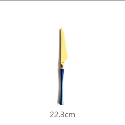 Besteckset, Besteckset, Retro-Edelstahl 304, hochglanzpoliert, Blaugold, Haupttafelmesser, Gabel und Löffel, Blaugold, 30-teilig für 1 Person (Blaugold, 36-teilig für 12 Personen)