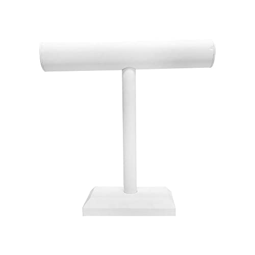 Prolinemax 12'' x 12'' White Faux Leather High Necklace T-Bar Stand Jewelry Display Holder Fixture Leatherette