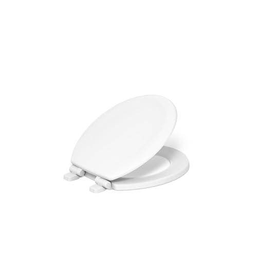 KOHLER Stonewood Quiet-Close, Round Toilet Seat Soft Close, Durable Wood, Easy Installation, Universal Fit, Home Essentials, White Finish, K-20467-0