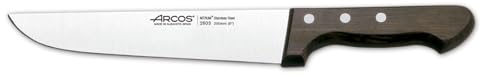 Arcos Cuchillo Carnicero con Hoja Acero Inoxidable Nitrum 200 mm. Cuchillo Cocina Profesional Cortar Carne, Pescado y Verduras. Mango ergonómico polioximetileno. Serie 2900. Color marrón.