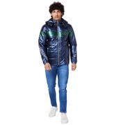 Image of Spykar Men's Standard Length Midnight Nylon Straight Fit Full Sleeve Plain Hooded Puffer Jacket