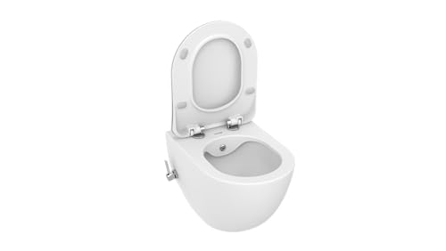 Furni24 Spülrandloses Wand-WC mit Toilettendeckel, integrierten Ventil Hänge Dusch Wc Taharet Bidet Taharat Intimdusche inkl. Slim Soft-Close Deckel, Hänge-WC, Bautiefe ist 50cm, weiß – Bild 5