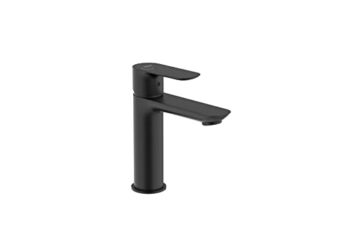 Roca Cala Grifería para lavabo con tecnología Cold Start, grifo monomando de repisa con enlaces de alimentación flexibles, mezclador para cuarto de baño de fácil instalación, negro mate, A5A326ENB0