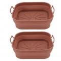 3NH 2 Pcs Air Fryer Silicone Basket, Nonstick Air Fryer Silicone Pots Air Fryer Basket Liners with Handle Air Fryer Replacement Basket Oven Accessories Fryer Pot Bowl (Brown)