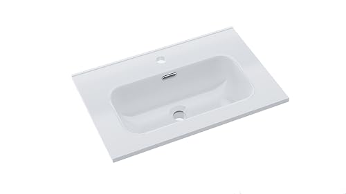 BAIKAL Lavatório sobre bancada, lavatório casa de banho, lavatório sobre bancada, lavatório cerâmico, retangular, branco brilho, fundo 39 cm, largura 61 cm