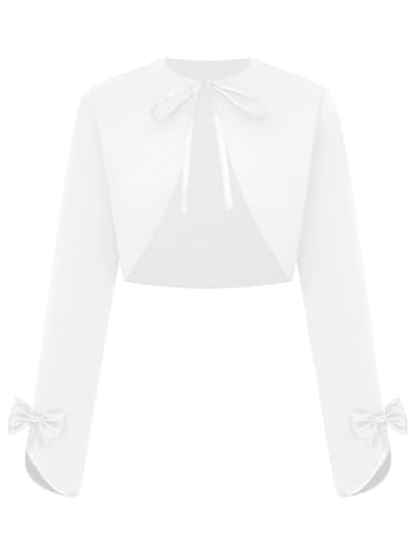 Girls Satin Long Sleeve Bolero Tie Front Kids Shrug Dress Coat for Special Occasion