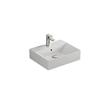 Aqua Bagno Lavabo da 60 cm di larghezza, in ceramica, moderno, da appoggio e sospeso, rettangolare con bordo sottile, superficie facile da pulire, foro per rubinetto e troppopieno, montaggio a parete