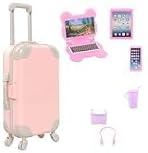 40 PCS Doll Travel Accessories Playset Includes Travel Luggage Suitcase 5 Clothes 1 Backpack 3 Pairs of Shoes & 32 Accessories Headset Puppy Toiletories,etc Travel Toy Set for 11.5 Inch Girl Dolls