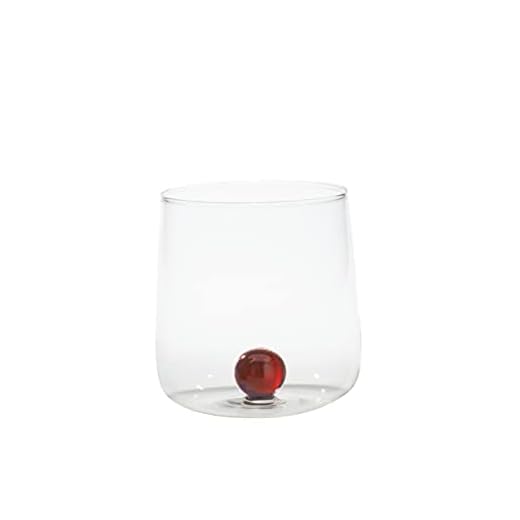 Zafferano Bilia - Vaso Tumbler de Vidrio Transparente Hecho a Mano, Decorado con una Bola de Vidrio de Color en el Interior, cl 44 h 90mm d 88mm, Juego de 6 Piezas - Ámbar