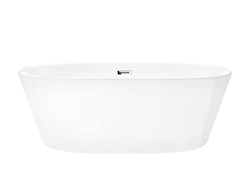 VBChome Badewanne 160x75 cm Chrom Acryl SET Premium Badewanne Freistehend Eingebauter Überlauf Siphon Inklusive Modern Komfort Elegant Top Qualität