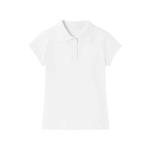Cotton Girls Polo Shirt Slim Fit Short Sleeve for School Uniform Kids Youth Summer Pique Golf Shirts Tops White